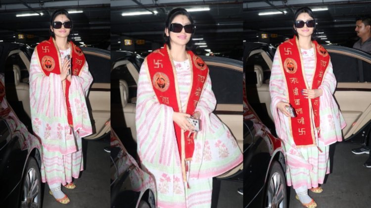 Urvashi Rautela looks elegance personified in a salwar-suit as she returns post her Salasar Balaji Temple visit