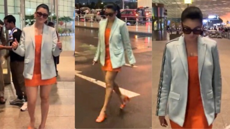 Urvashi Rautela Channels Her Inner Boss Lady Vibes In Orange Mini Dress Along With Blazer As She Gets Spotted At The Mumbai Airport